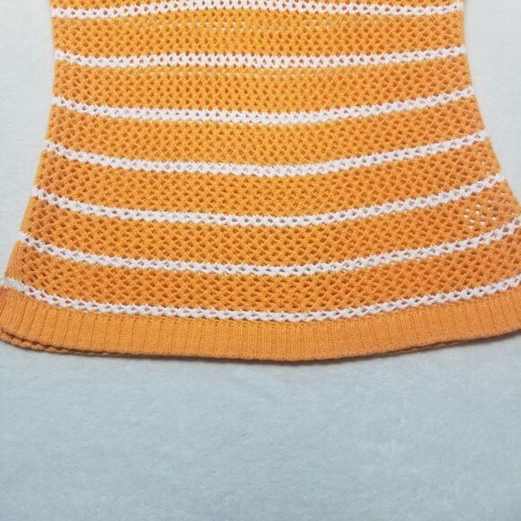 Talbots Medium Sweater Pull Over Open Knit Striped Cotton Orange Crochet Beach - Picture 3 of 8